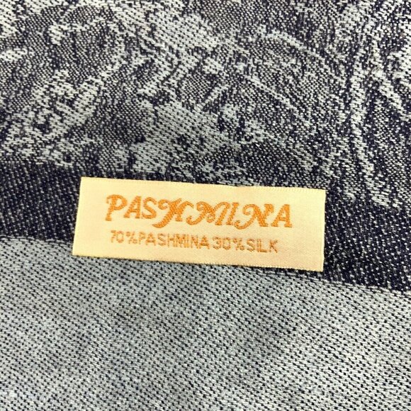 Pashmina Silk Blend Fringed Blue Paisley Scarf Shawl Wrap Soft Accessory - Picture 4 of 6